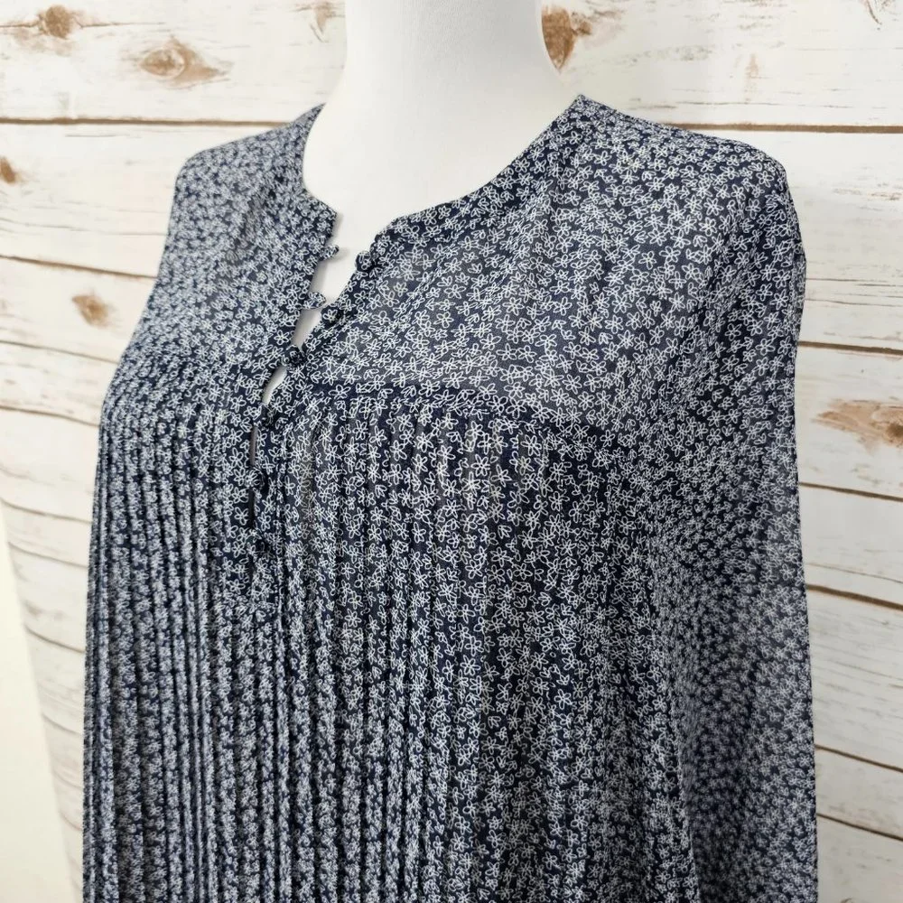 Avec Les Filles Sz S Microfloral Printed Pleated Shirt Flowy Shift Dress - Picture 4 of 16